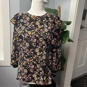 Eclair Black Floral Ruffle sleeve Blouse NWT